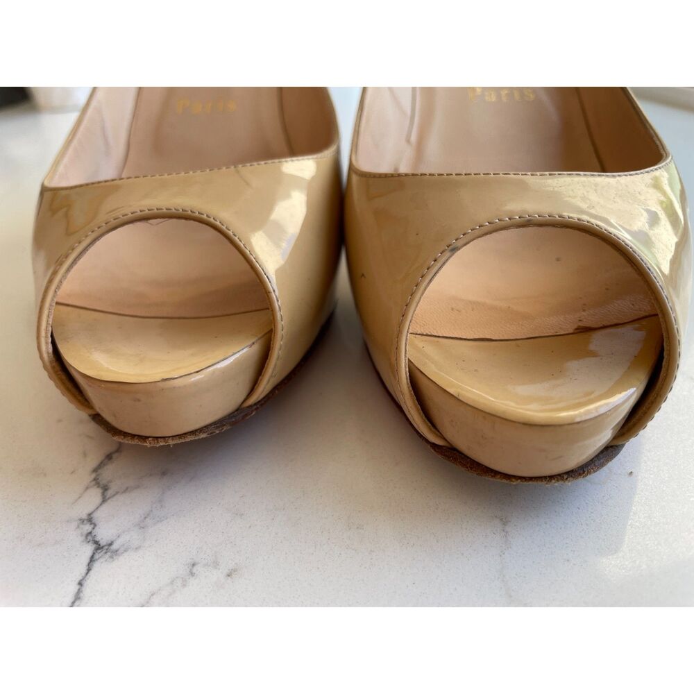 ~ Christian Louboutin Authentic Pumps 37.5 Flaws Heels 3" PeepToe 7.5 Very Privé - Picture 5 of 16